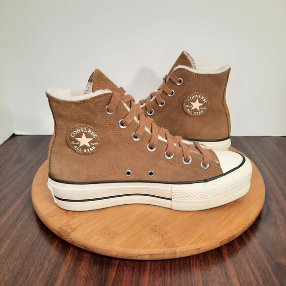 Converse Chuck Taylor All Star Lift Womens 6 Shoes Clove Brown Shearling Sneaker - Picture 1 of 10